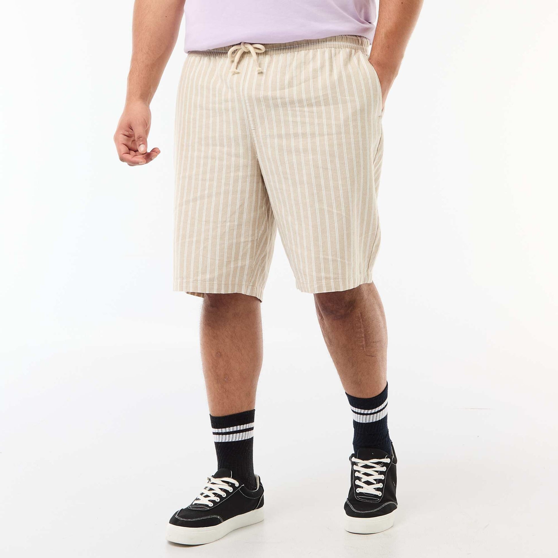 Lightweight Solid Bermuda Shorts with 4 Pockets BEIGE