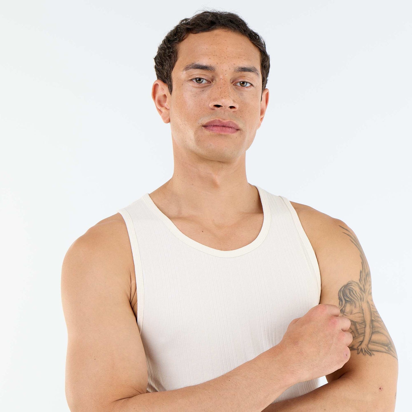 Plain Ribbed Tank Top BEIGE