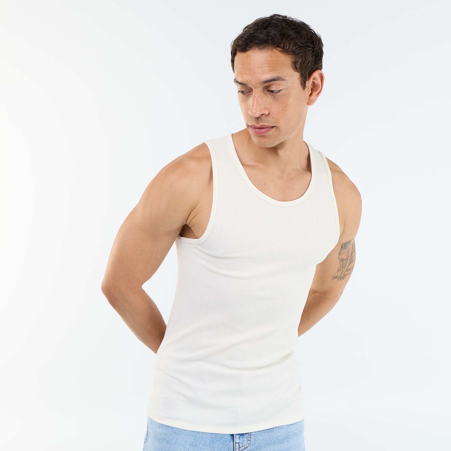 Plain Ribbed Tank Top BEIGE