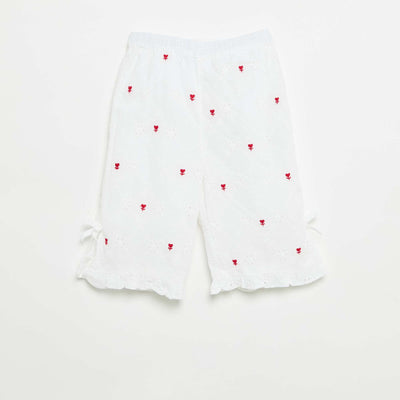 Pants with decorative bows and eyelet embroidery WHITE