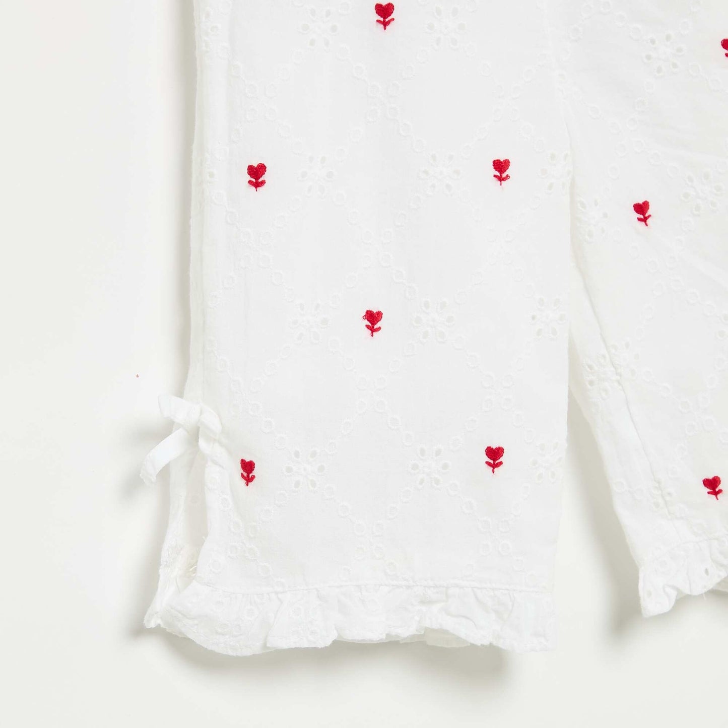 Pants with decorative bows and eyelet embroidery WHITE