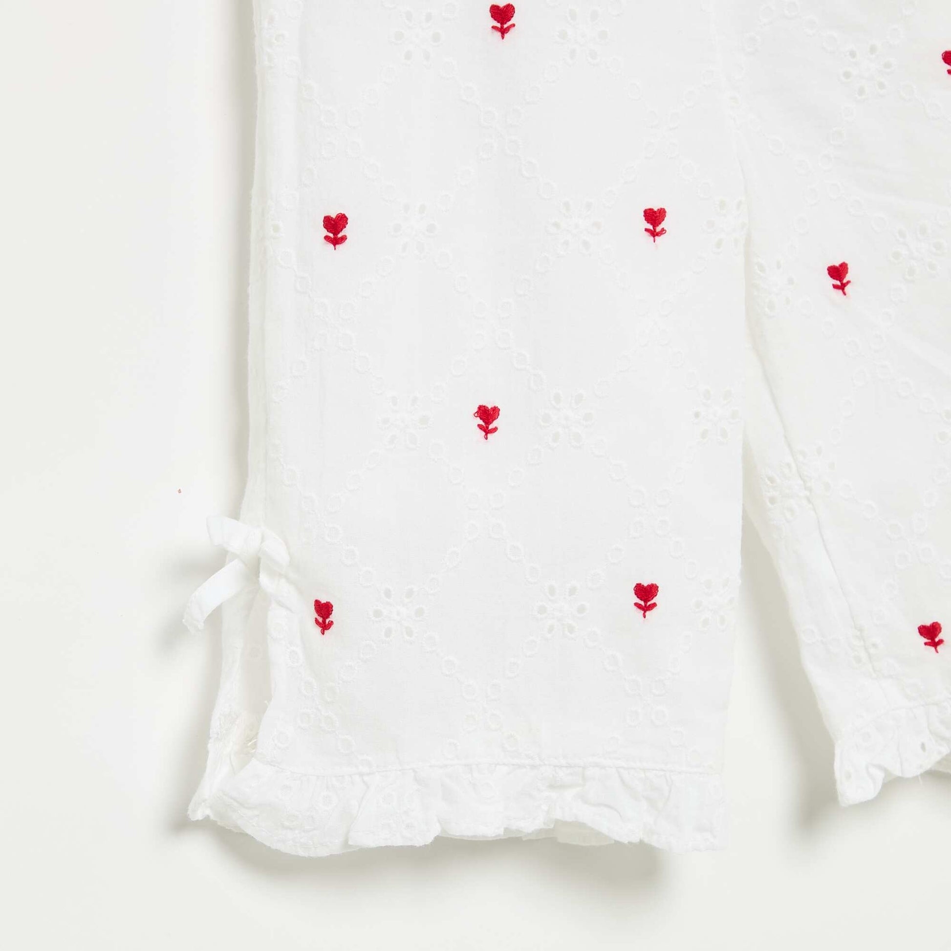 Pants with decorative bows and eyelet embroidery WHITE