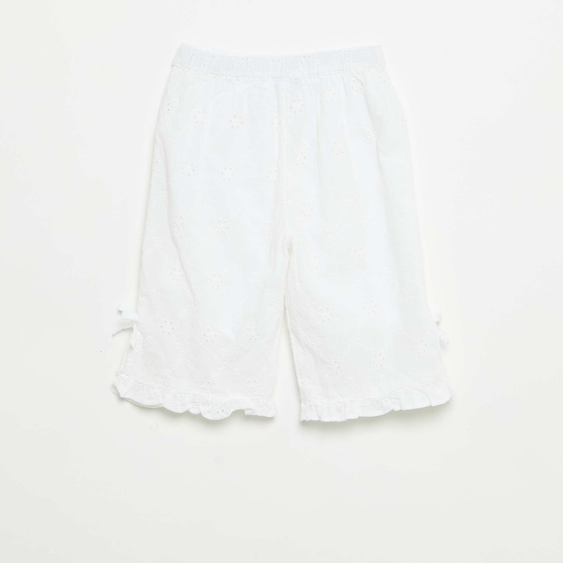 Pants with decorative bows and eyelet embroidery WHITE