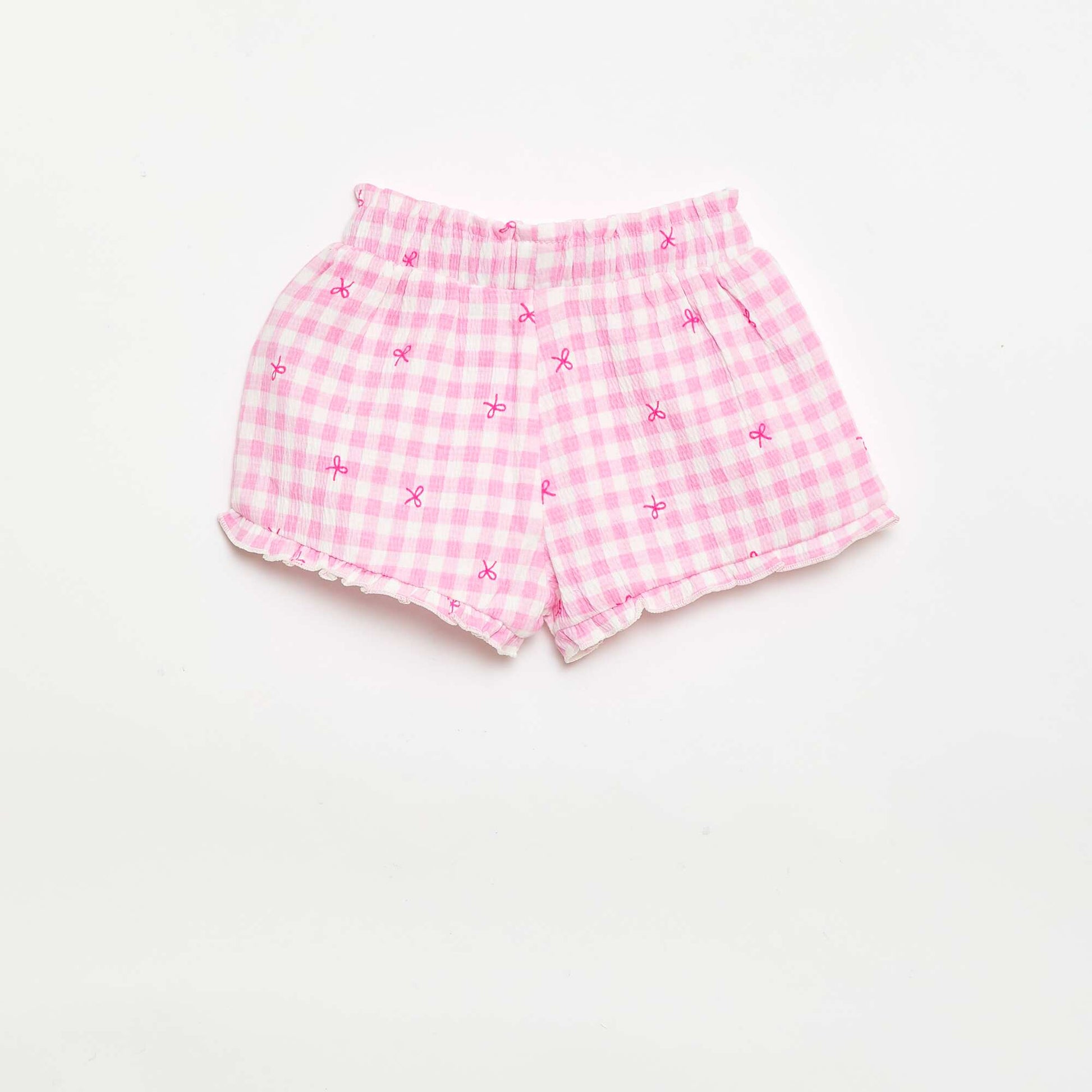 Patterned shorts with ruffled hem PINK