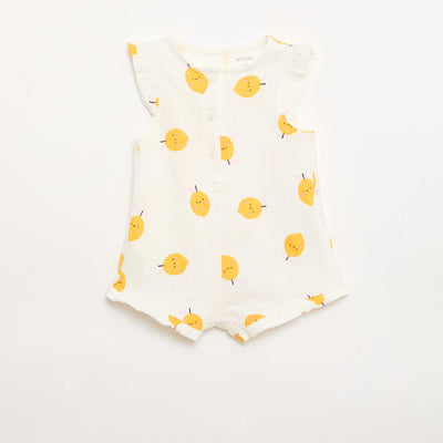 ბამბის ჯერსის ტომარა ფრიალა სახელოებით თეთრი