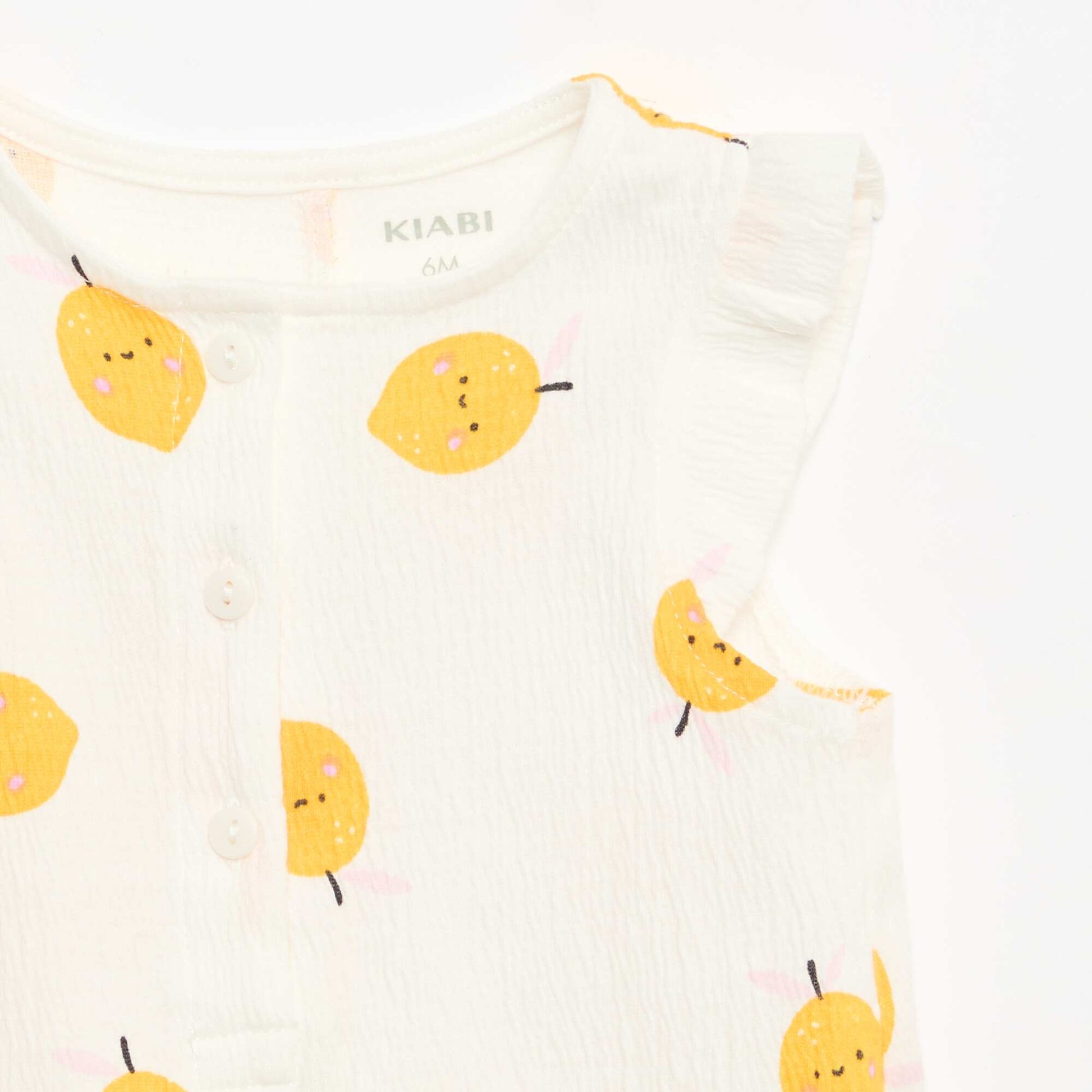 ბამბის ჯერსის ტომარა ფრიალა სახელოებით თეთრი