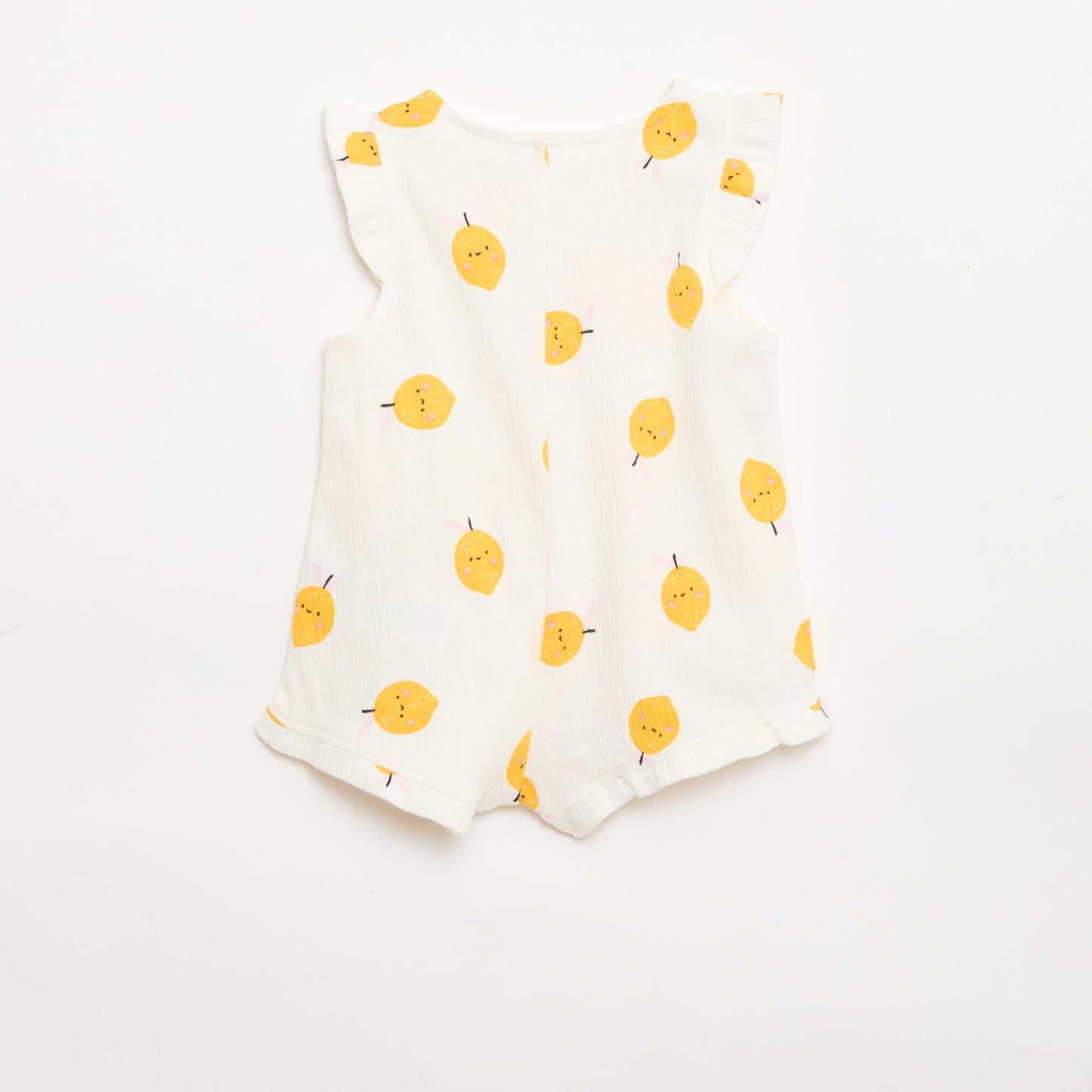 ბამბის ჯერსის ტომარა ფრიალა სახელოებით თეთრი