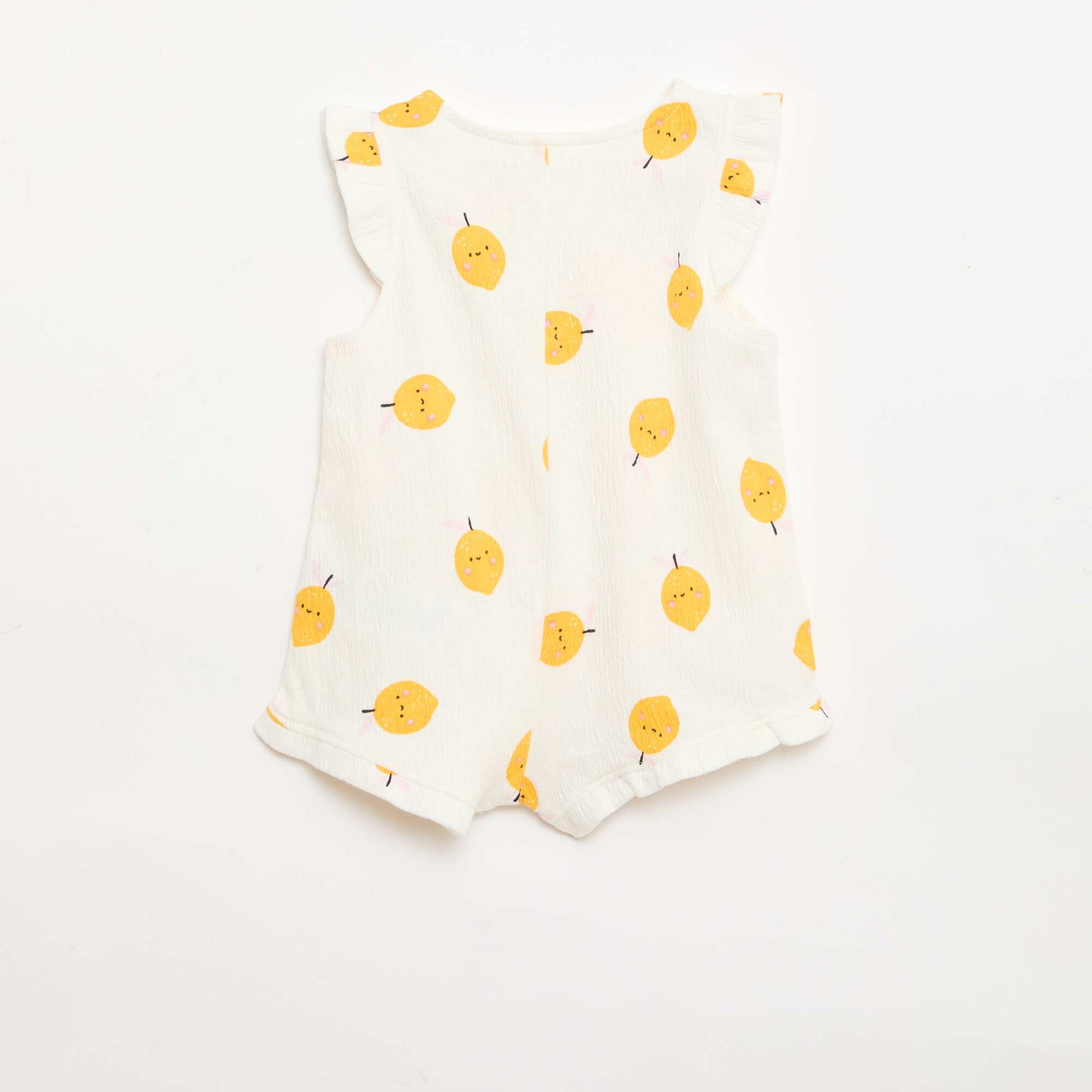 ბამბის ჯერსის ტომარა ფრიალა სახელოებით თეთრი