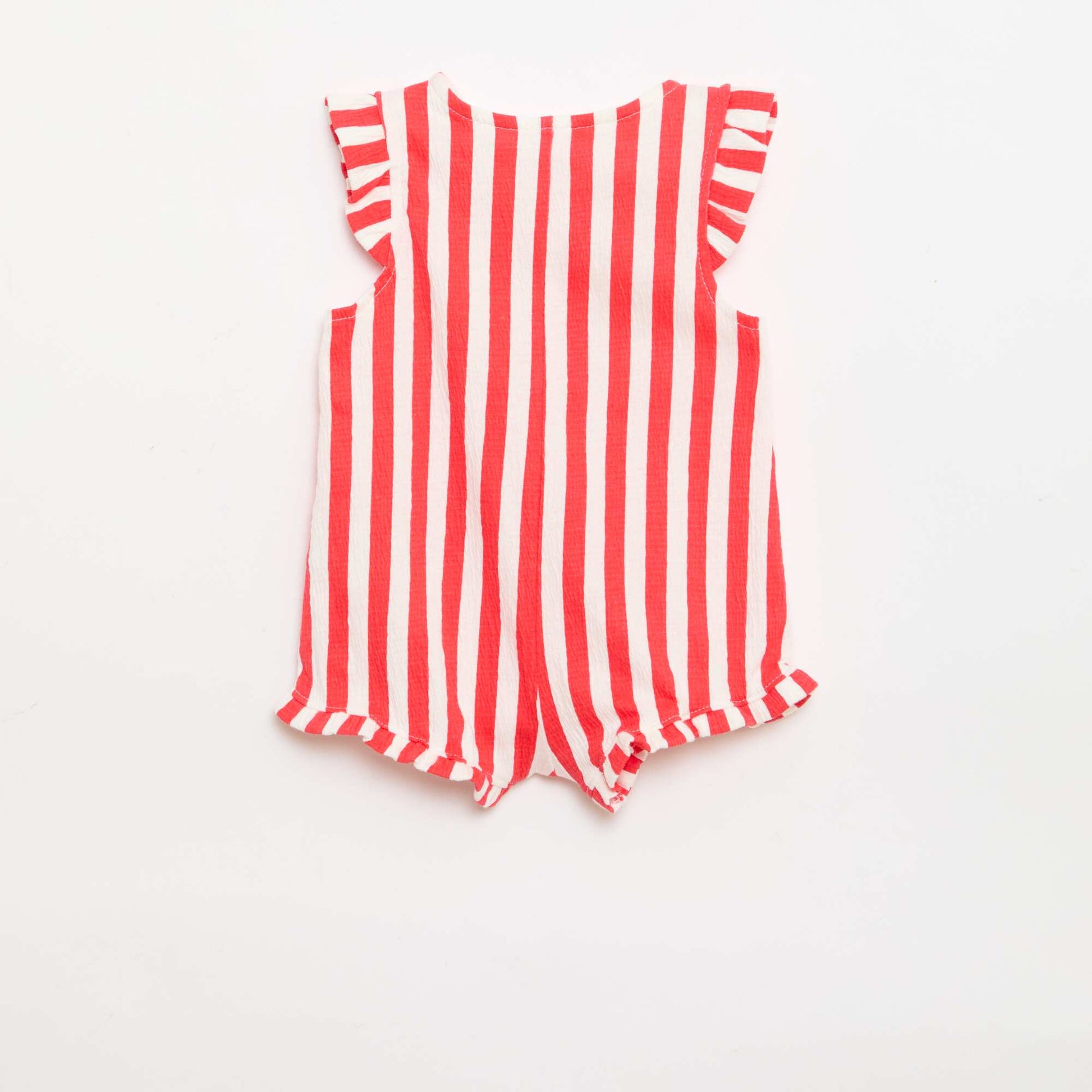 ბამბის ჯერსის მოკლე ტომპერი ფრიალა სახელოებით წითელი