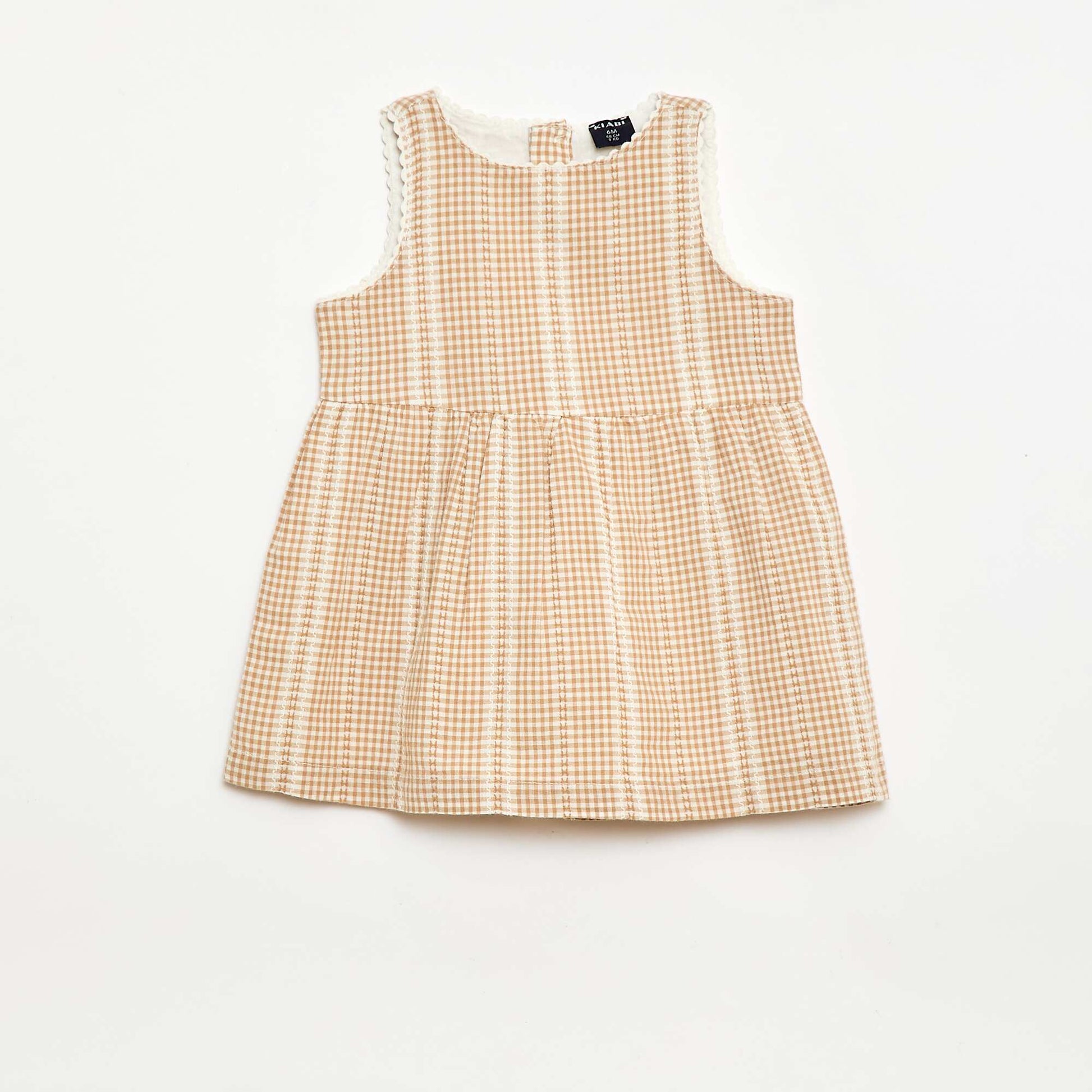 Gingham cotton gauze dress BROWN