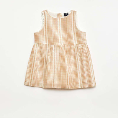 Gingham cotton gauze dress BROWN