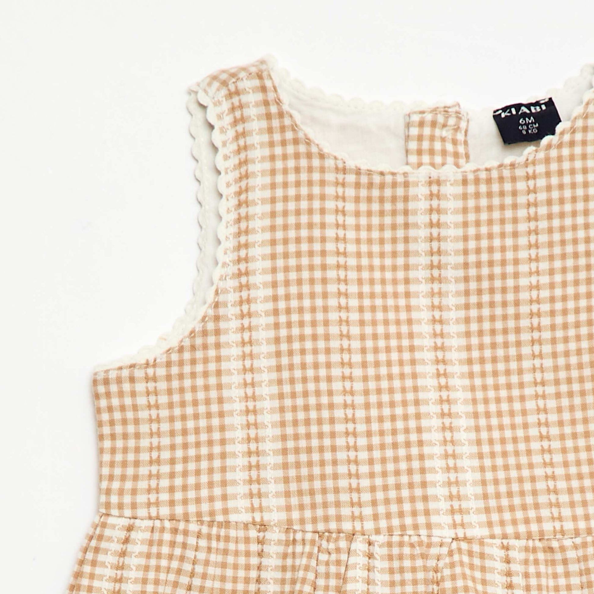 Gingham cotton gauze dress BROWN