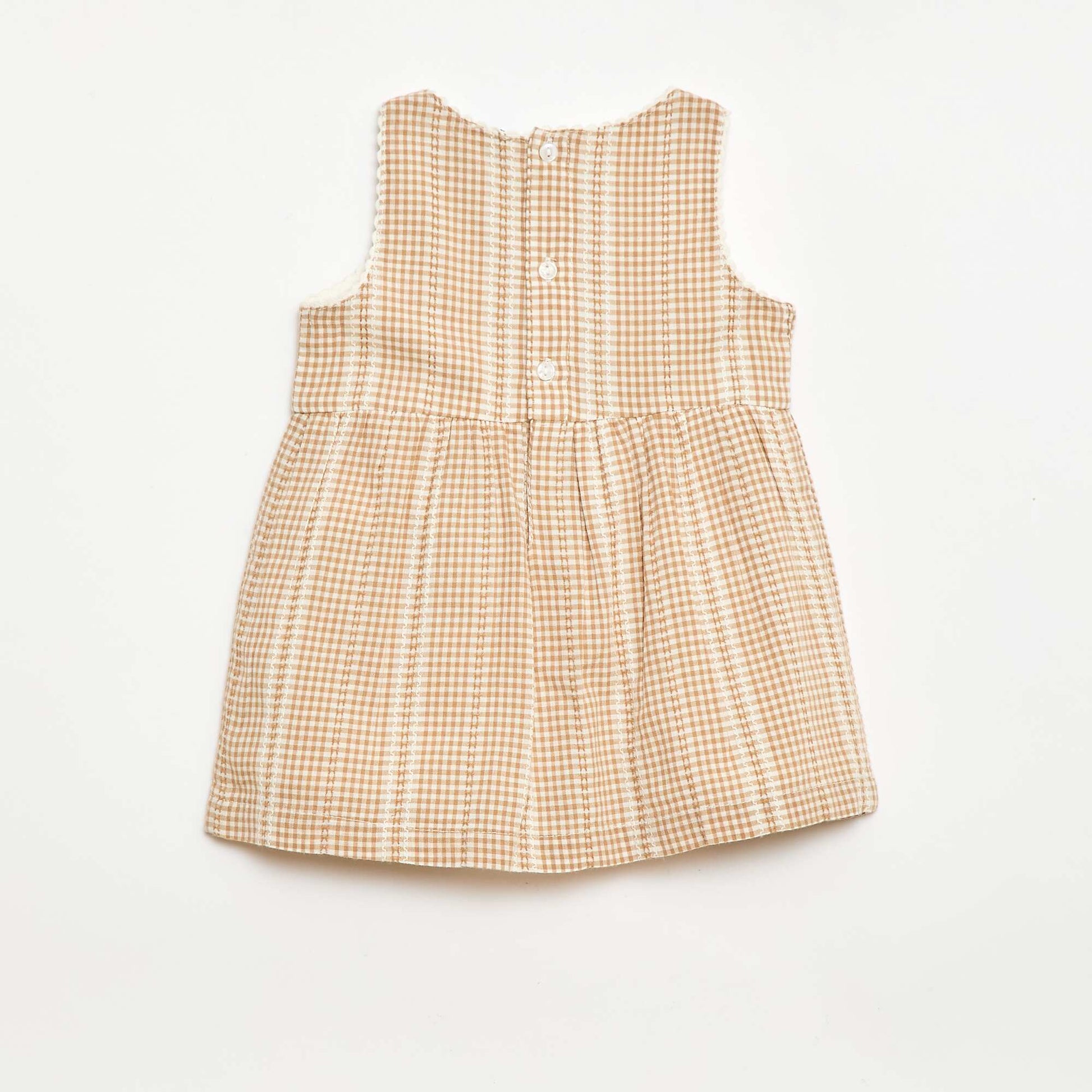 Gingham cotton gauze dress BROWN