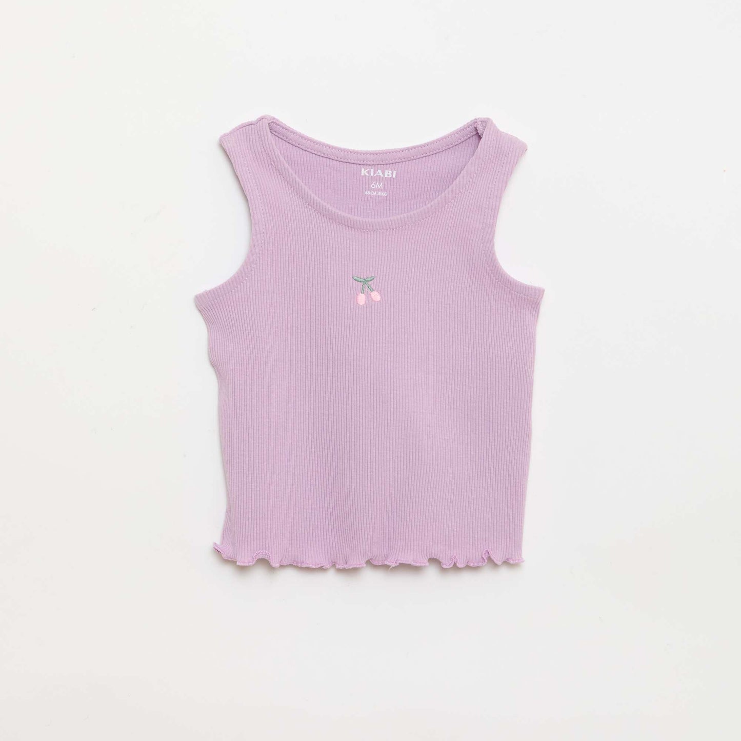 Ribbed tank top with wavy hem PURPLE