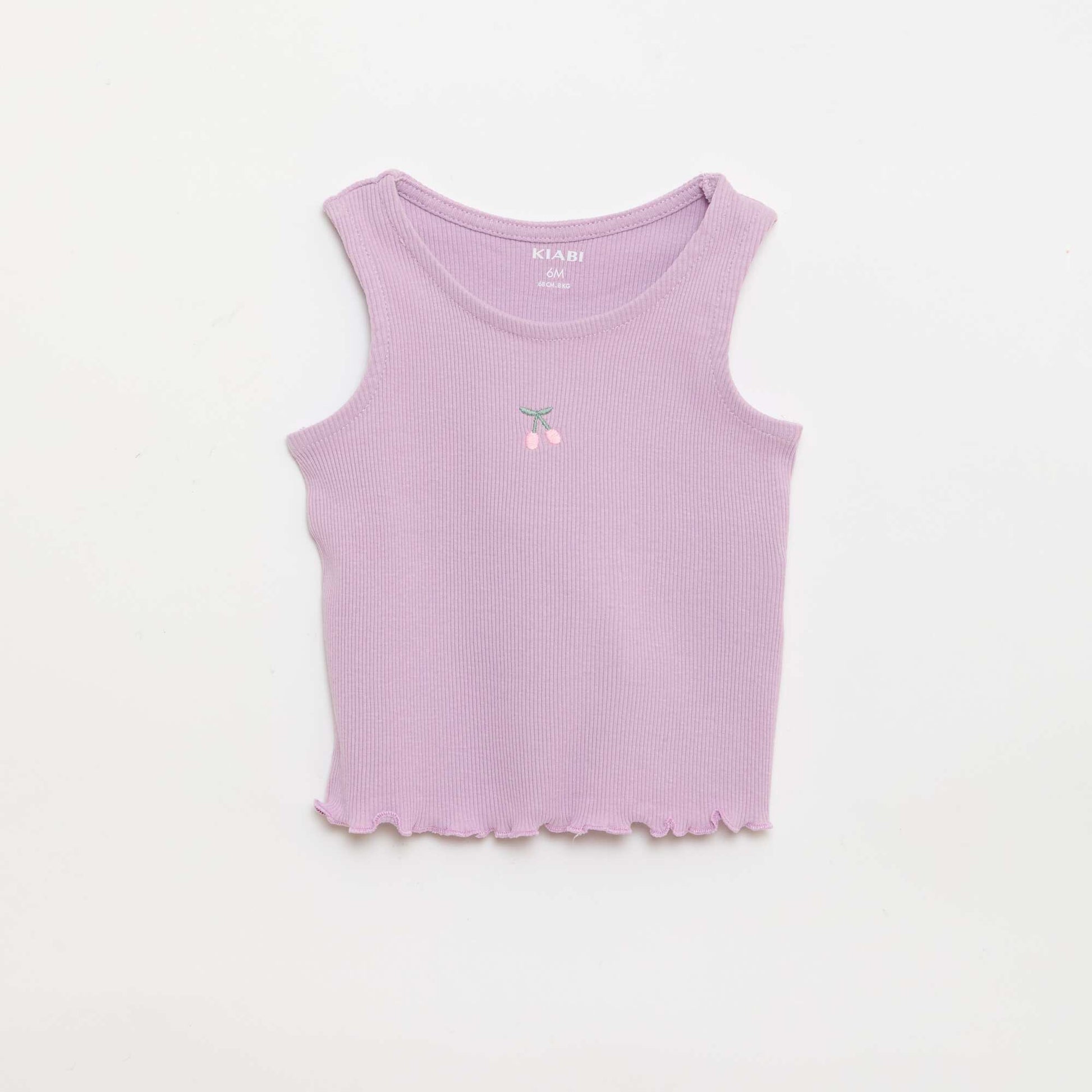 Ribbed tank top with wavy hem PURPLE