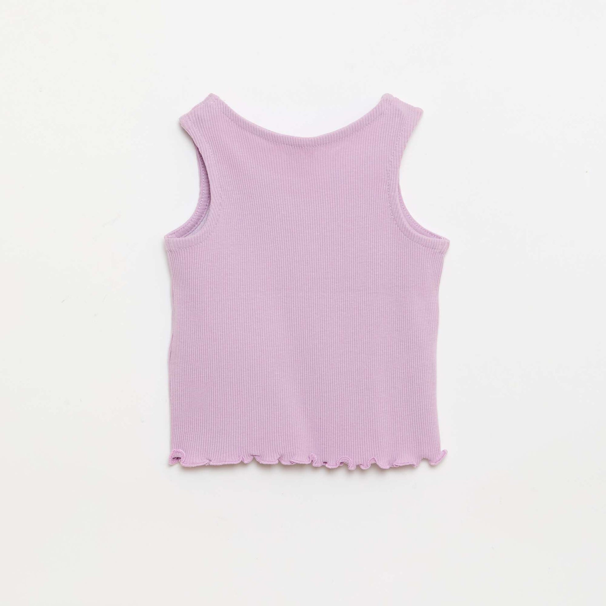 Ribbed tank top with wavy hem PURPLE
