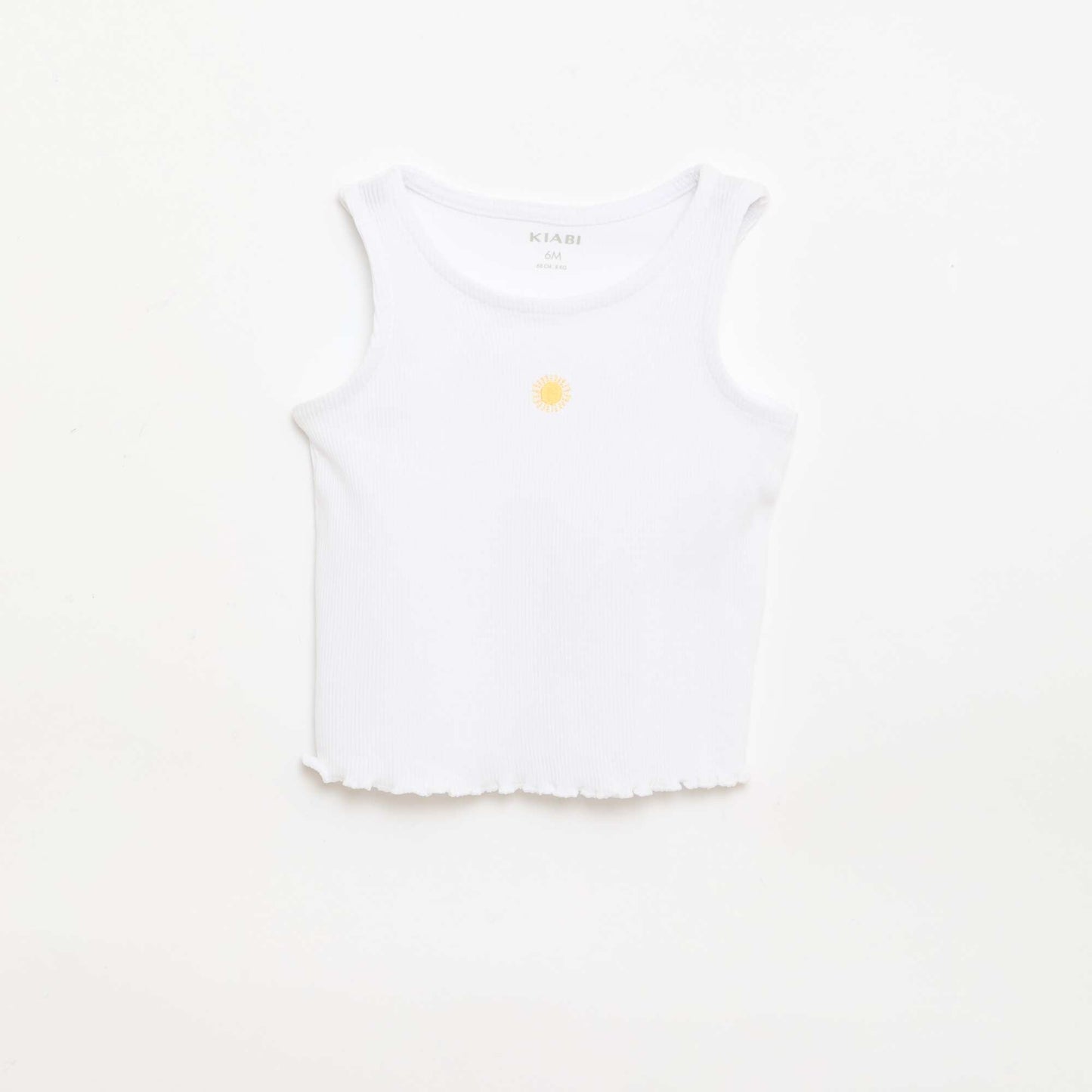 Ribbed tank top with wavy hem WHITE