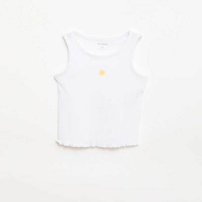 Ribbed tank top with wavy hem WHITE