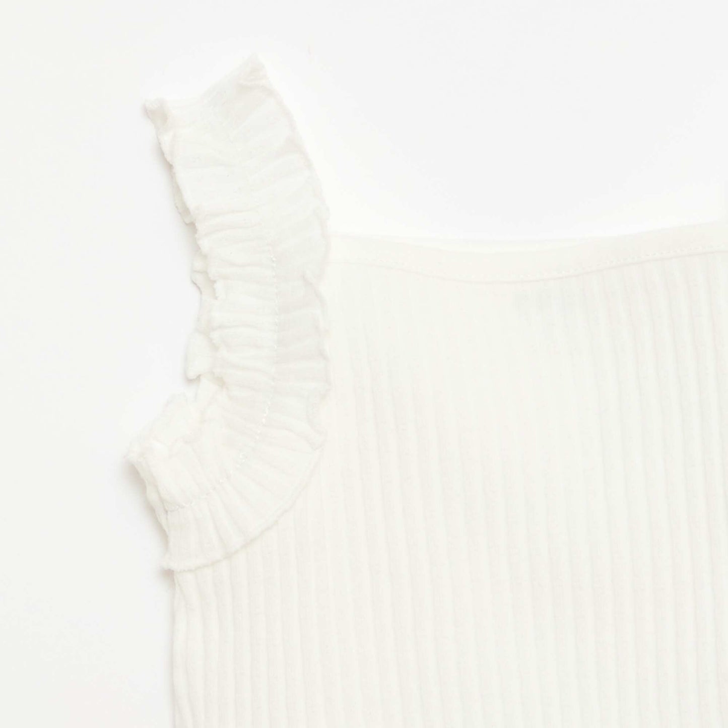 Ribbed Pointelle Tank Top with Ruffled Straps WHITE
