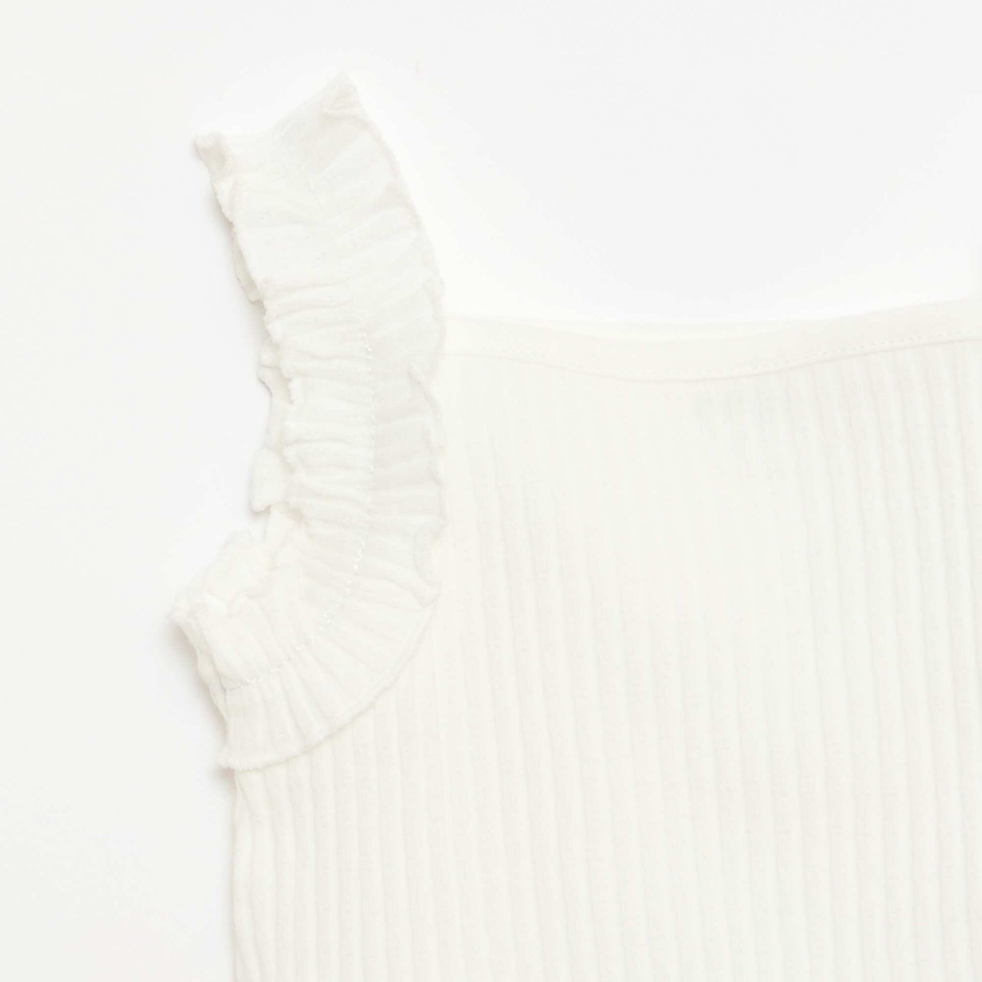 Ribbed Pointelle Tank Top with Ruffled Straps WHITE