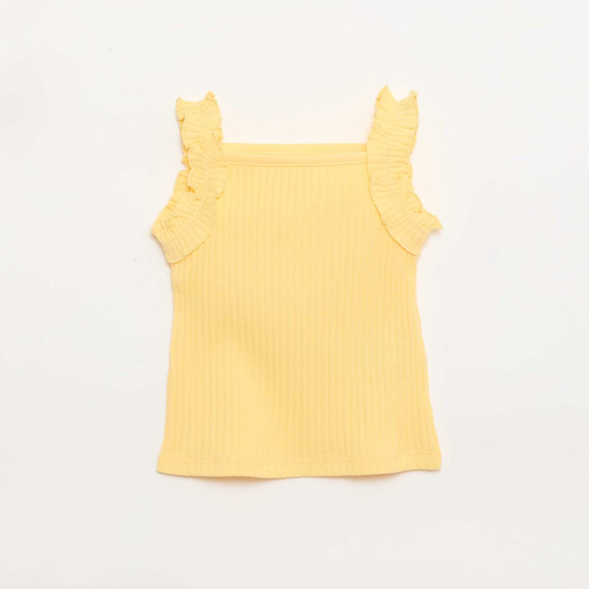 Ribbed Pointelle Tank Top with Ruffled Straps YELLOW