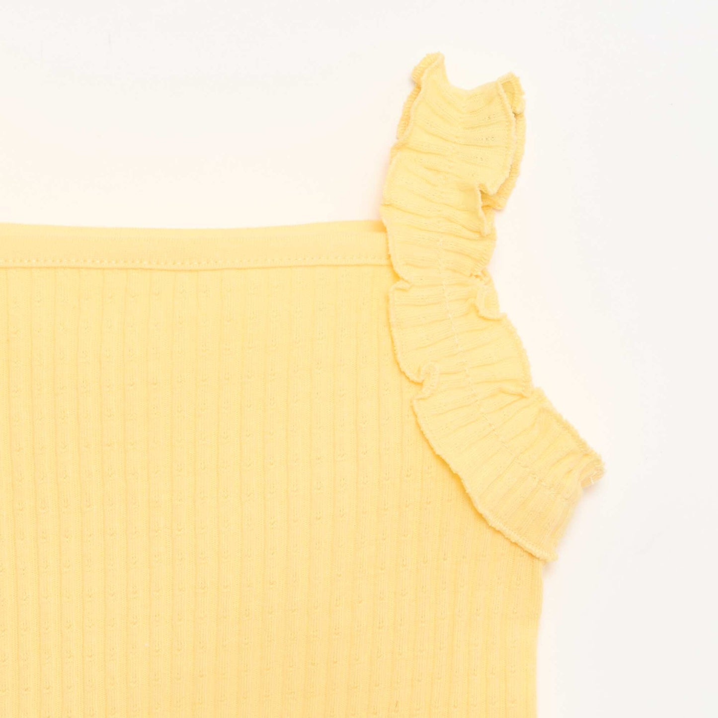 Ribbed Pointelle Tank Top with Ruffled Straps YELLOW