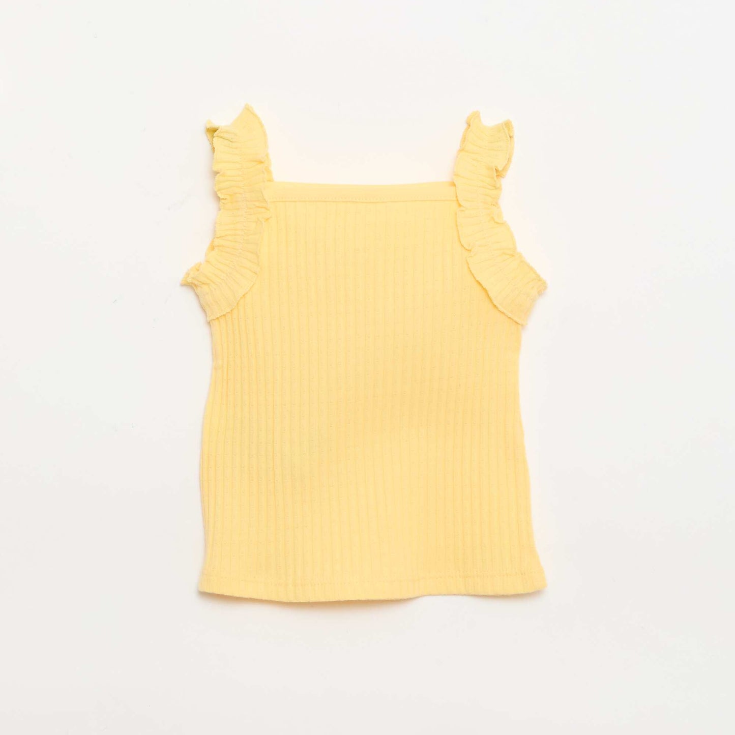 Ribbed Pointelle Tank Top with Ruffled Straps YELLOW
