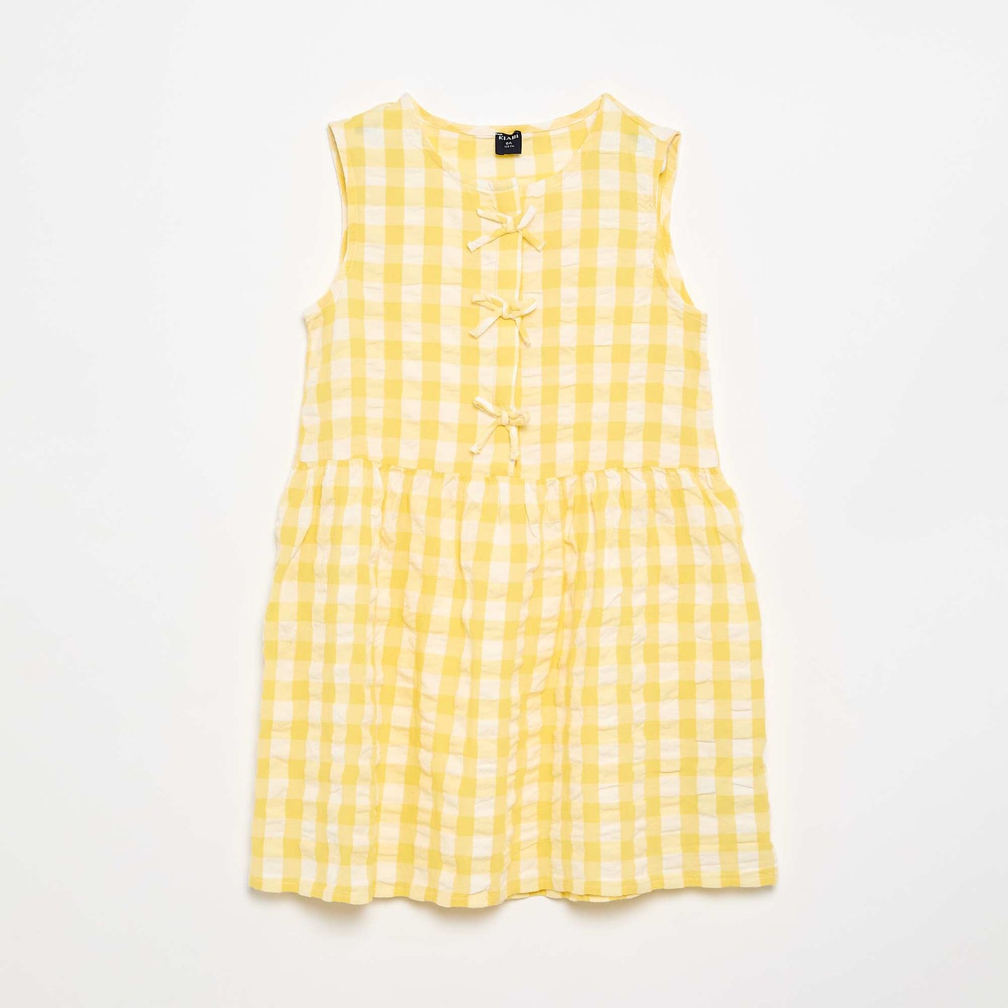 Short-sleeved gingham dress with bow + scrunchie YELLOW