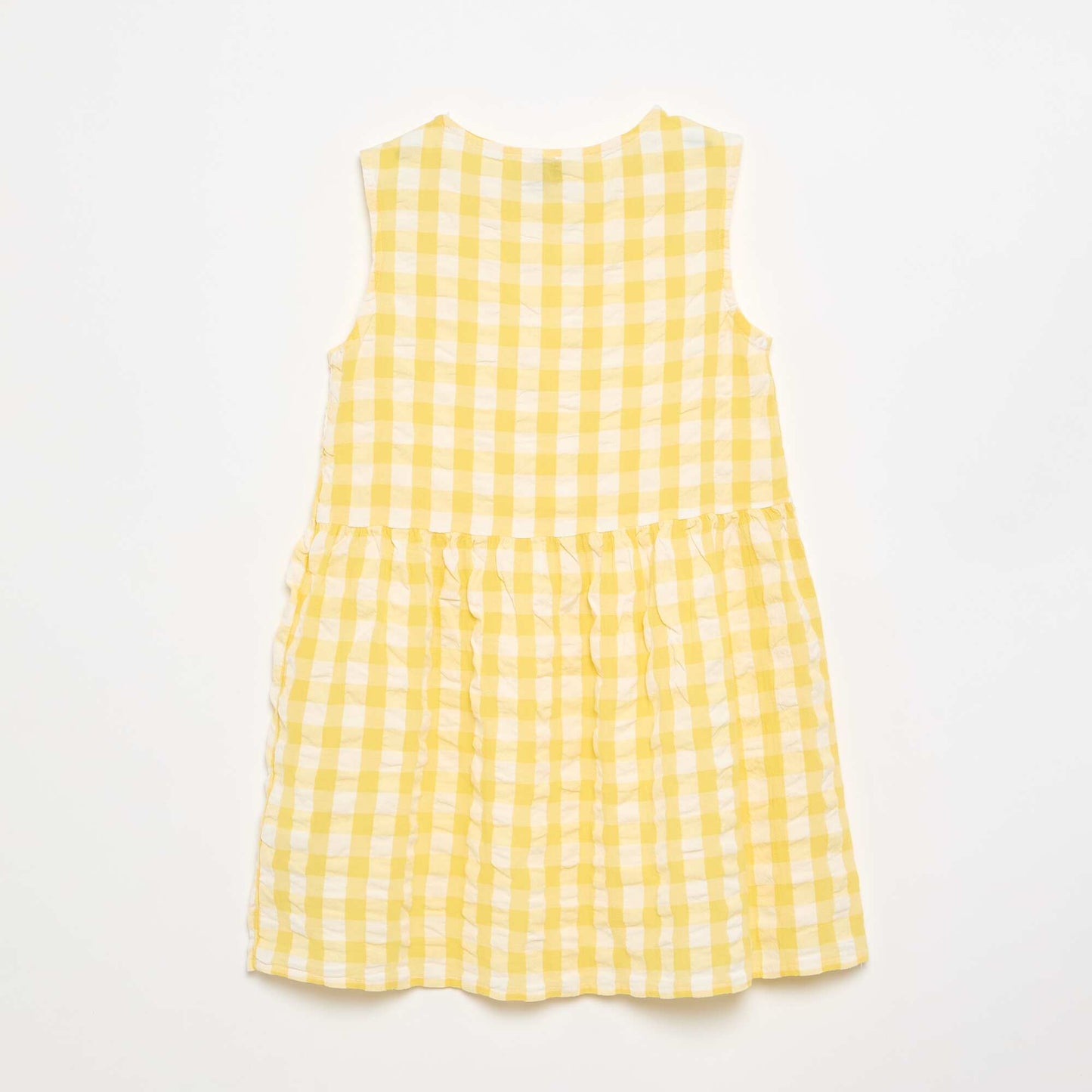 Short-sleeved gingham dress with bow + scrunchie YELLOW