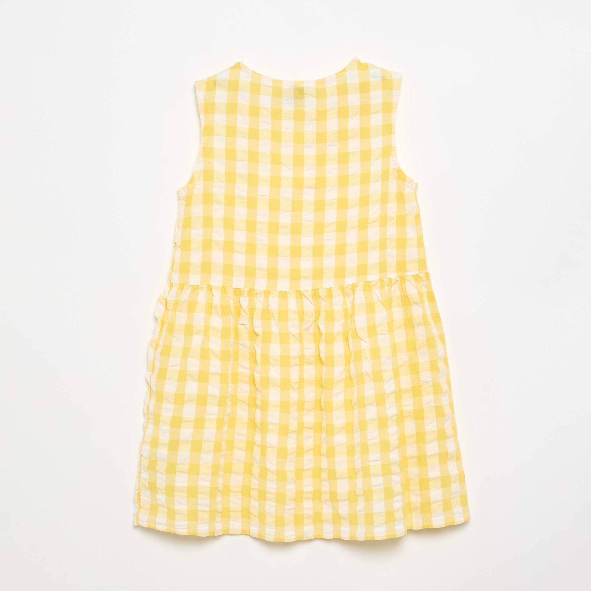 Short-sleeved gingham dress with bow + scrunchie YELLOW