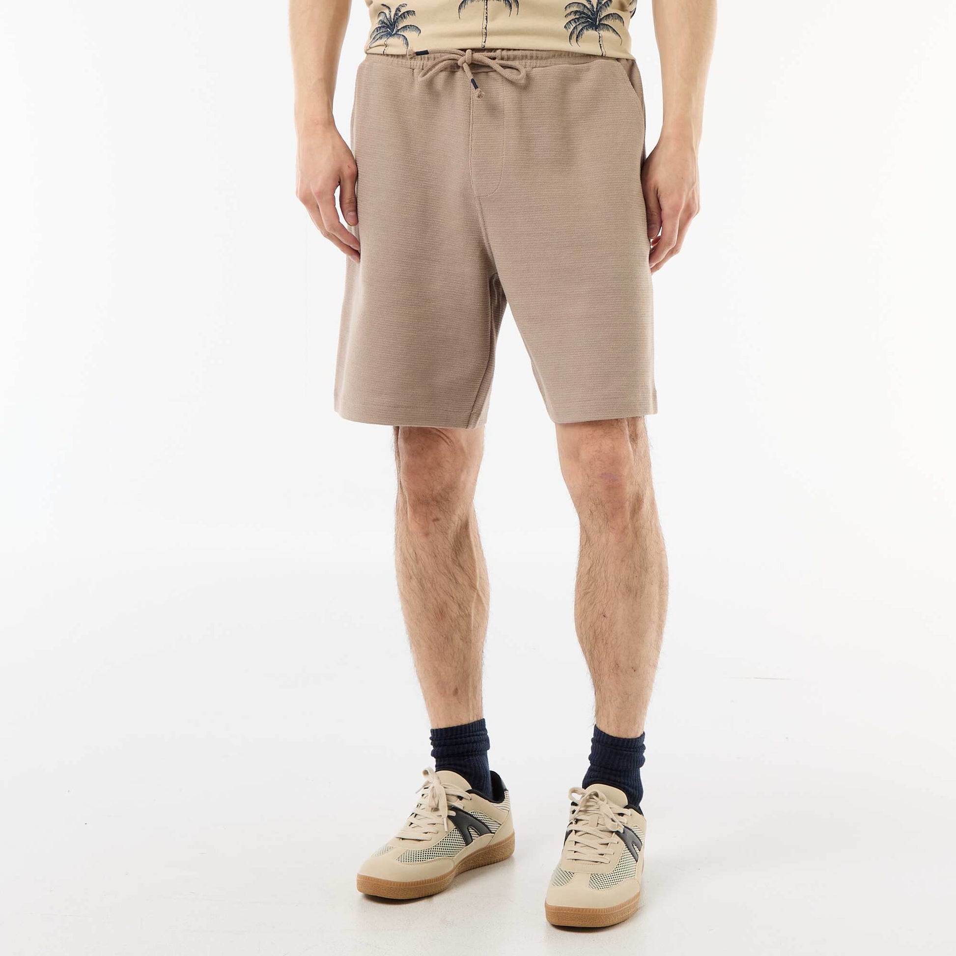 Lightweight French Terry Bermuda Shorts BEIGE