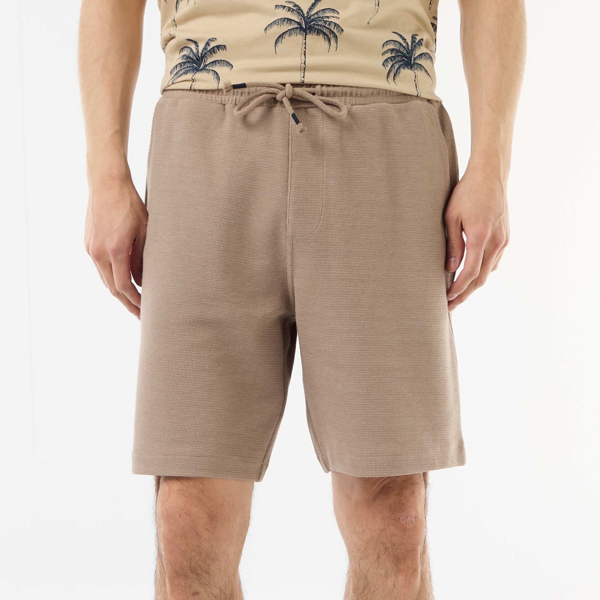 Lightweight French Terry Bermuda Shorts BEIGE