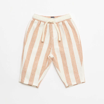 მაღალ წელიანი ბამბის და ტილო შარვალი ყავისფერი