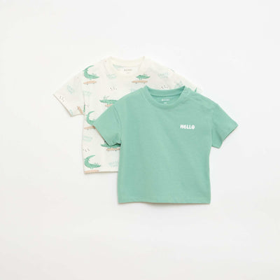 Pack of 2 Cotton Jersey Short-Sleeved T-shirts WHITE