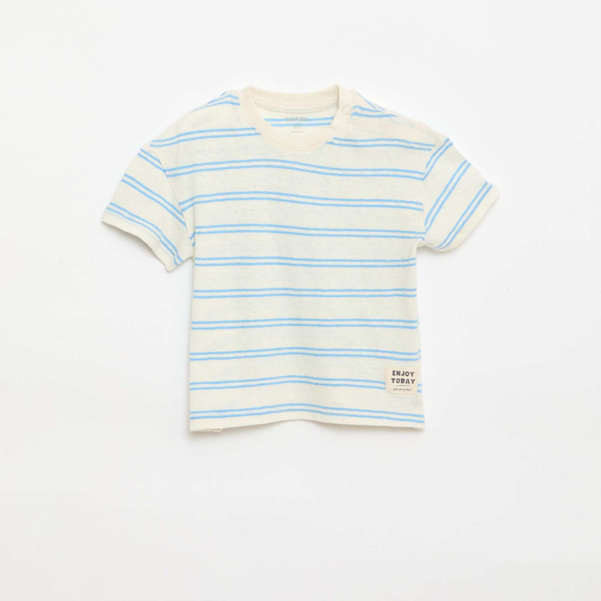 ზოლიანი ბამბის და ტილო ჯერსის მაისური თეთრი