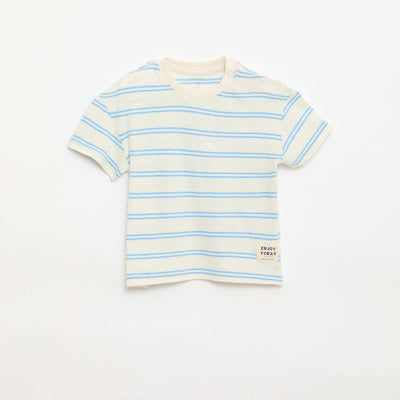 ზოლიანი ბამბის და ტილო ჯერსის მაისური თეთრი