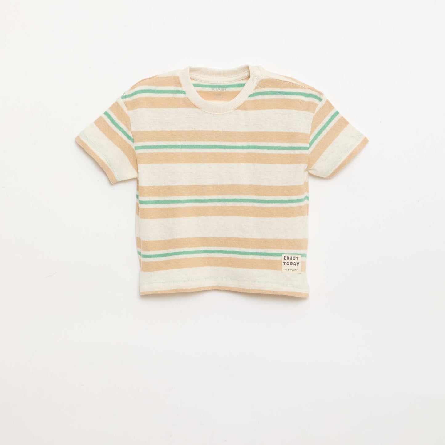 ზოლიანი ბამბის და ტილო ჯერსის მაისური კრემისფერი