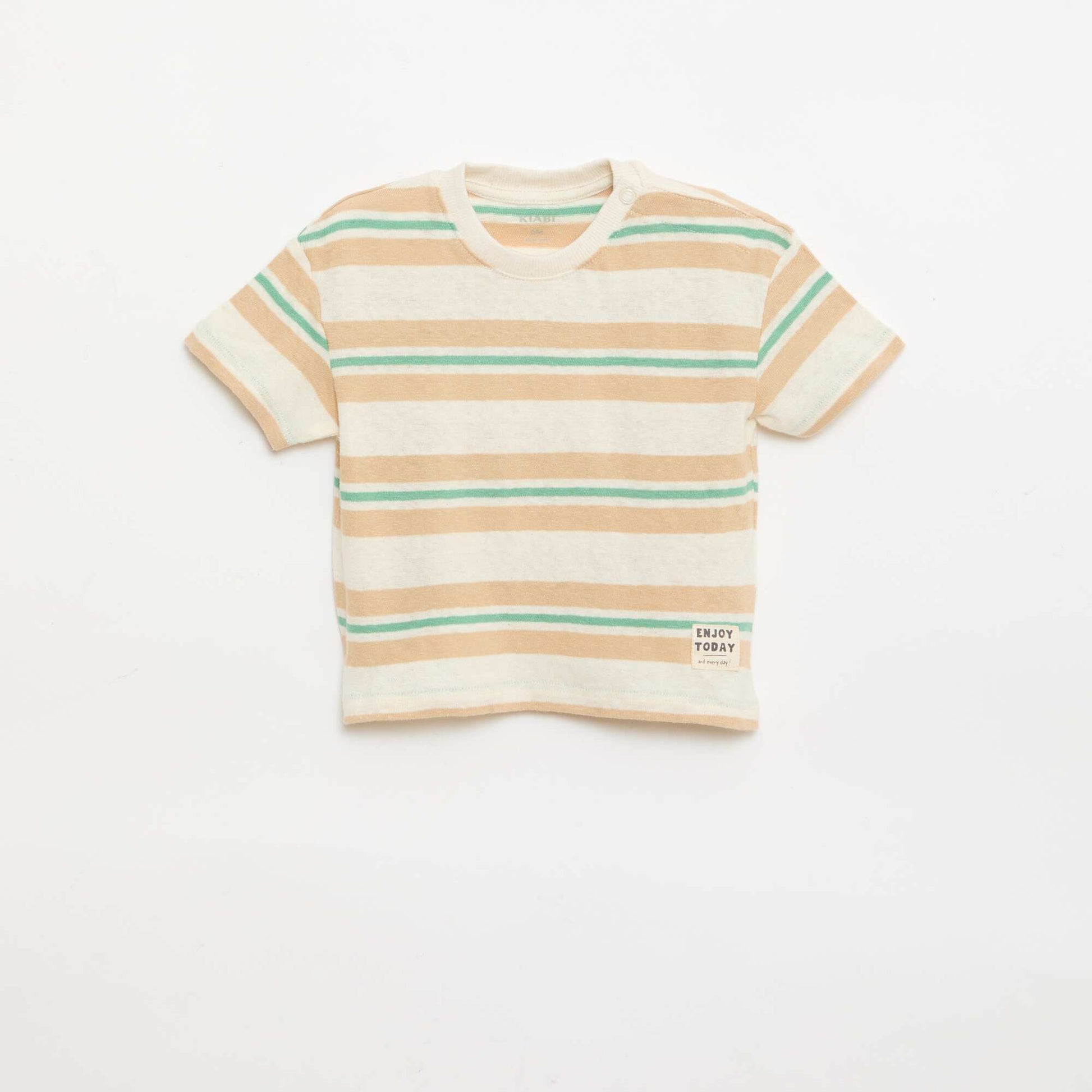 ზოლიანი ბამბის და ტილო ჯერსის მაისური კრემისფერი