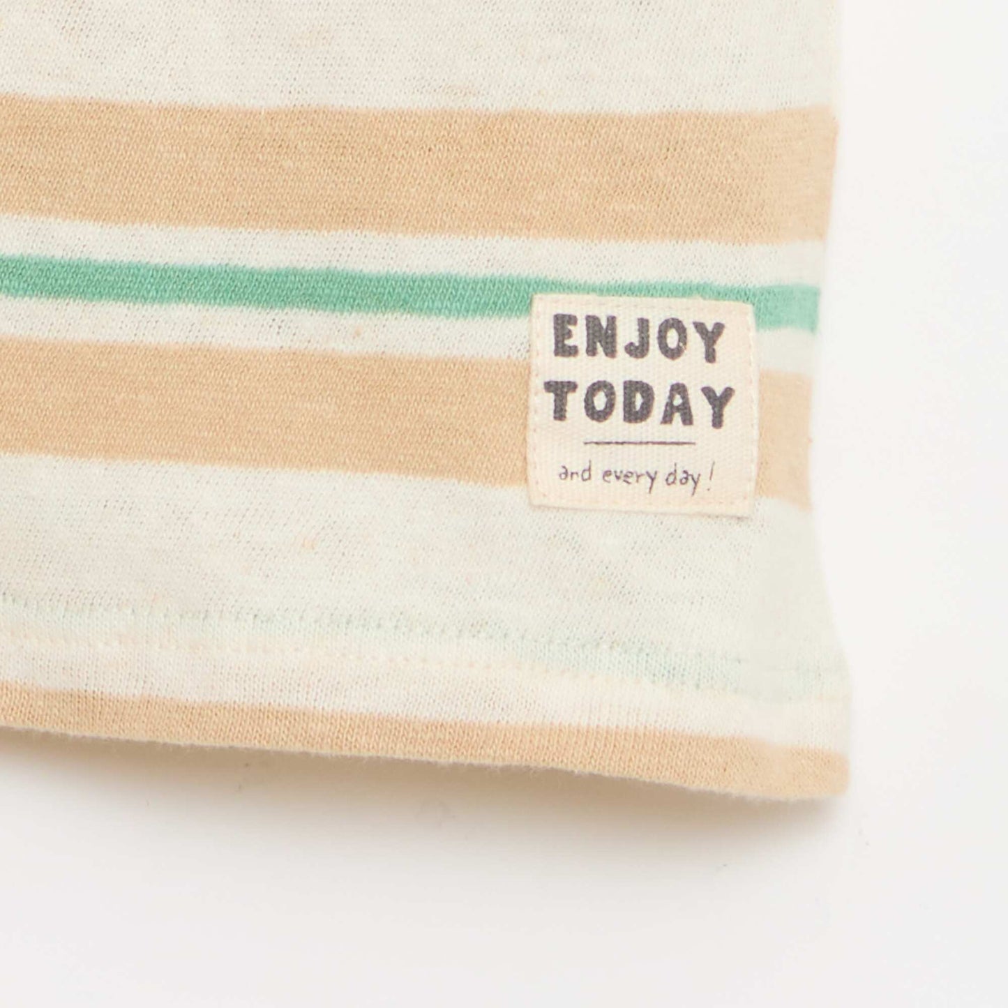 ზოლიანი ბამბის და ტილო ჯერსის მაისური კრემისფერი