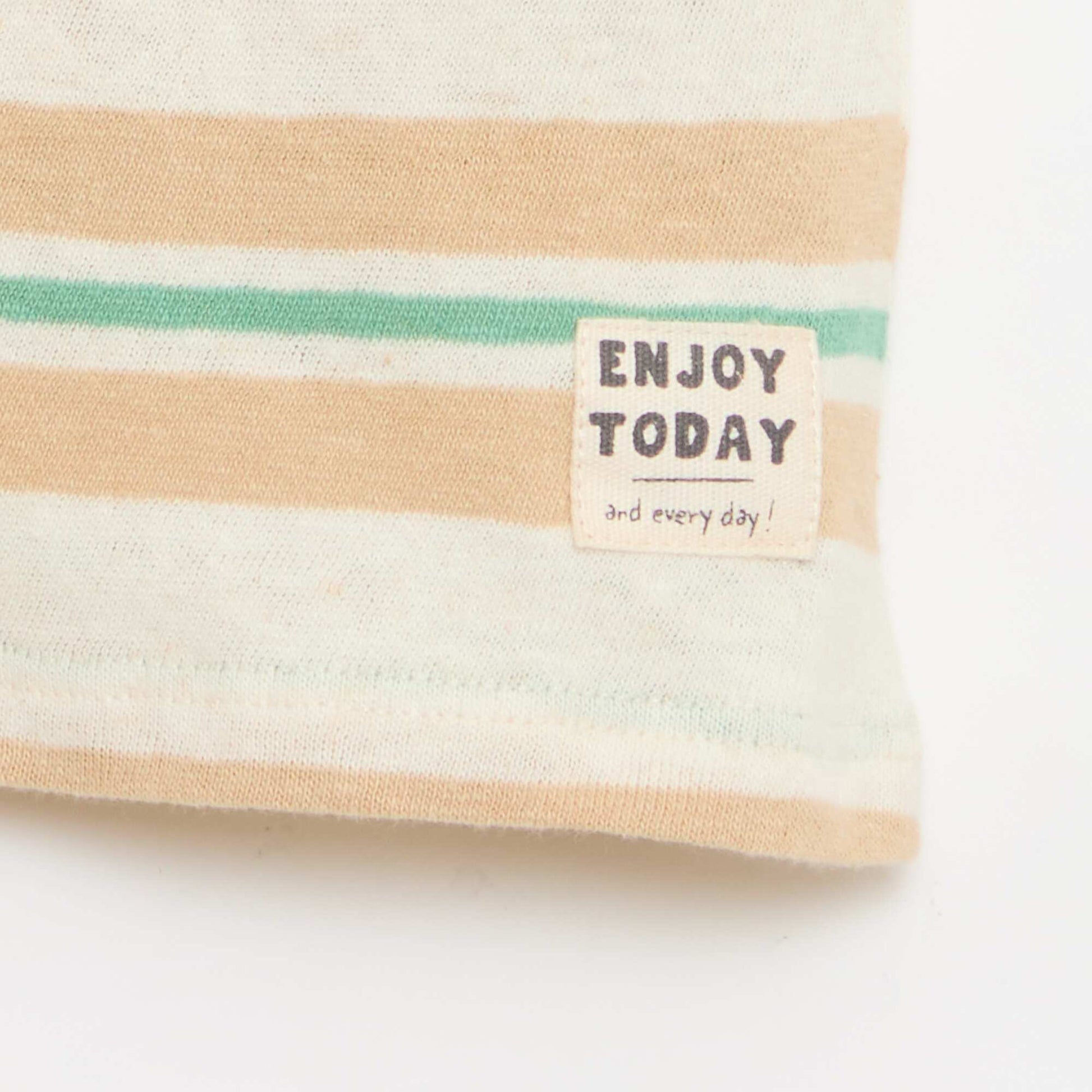 ზოლიანი ბამბის და ტილო ჯერსის მაისური კრემისფერი