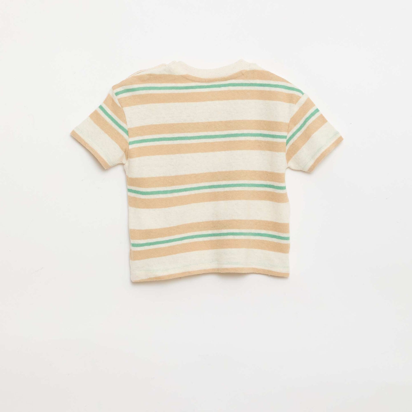 ზოლიანი ბამბის და ტილო ჯერსის მაისური კრემისფერი