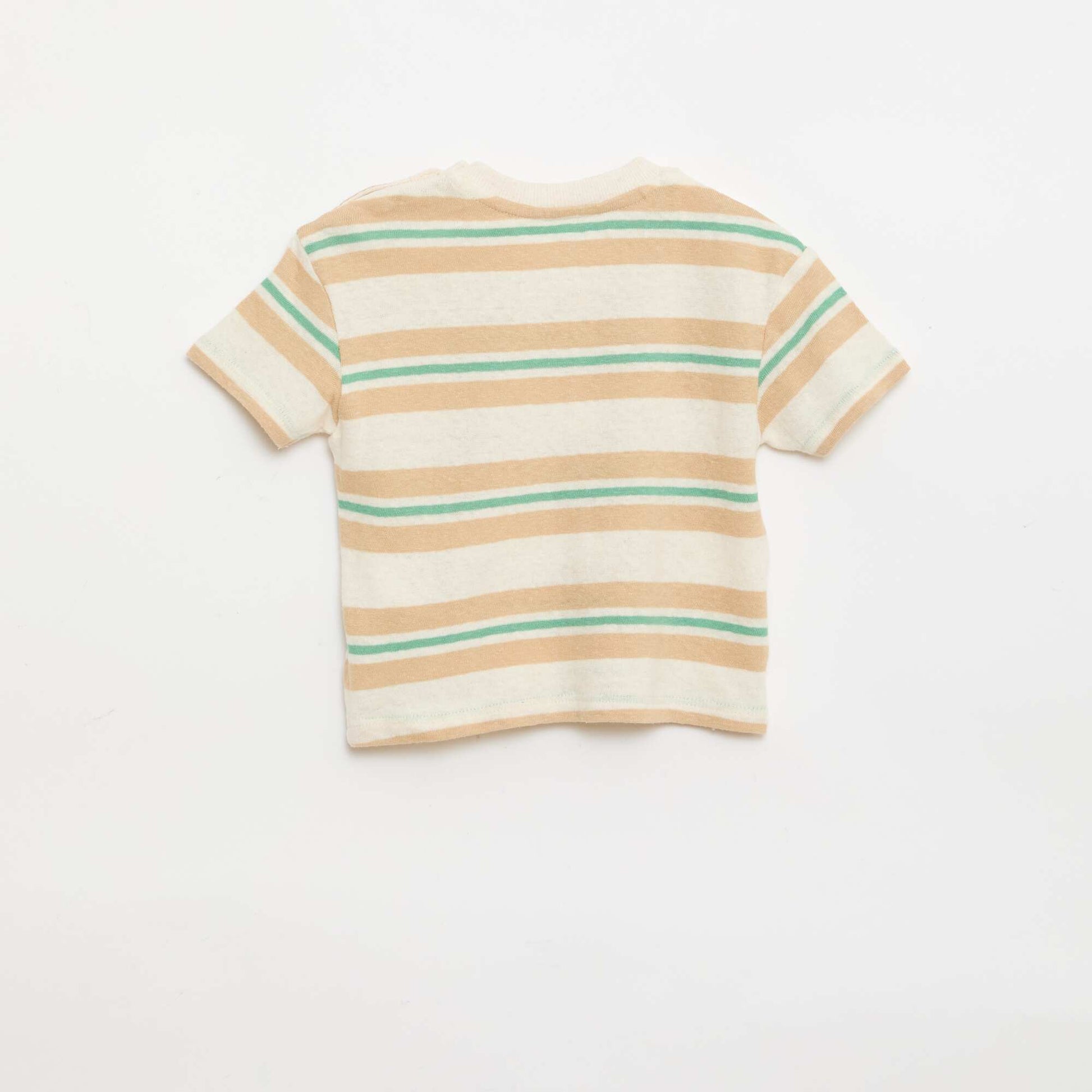 ზოლიანი ბამბის და ტილო ჯერსის მაისური კრემისფერი