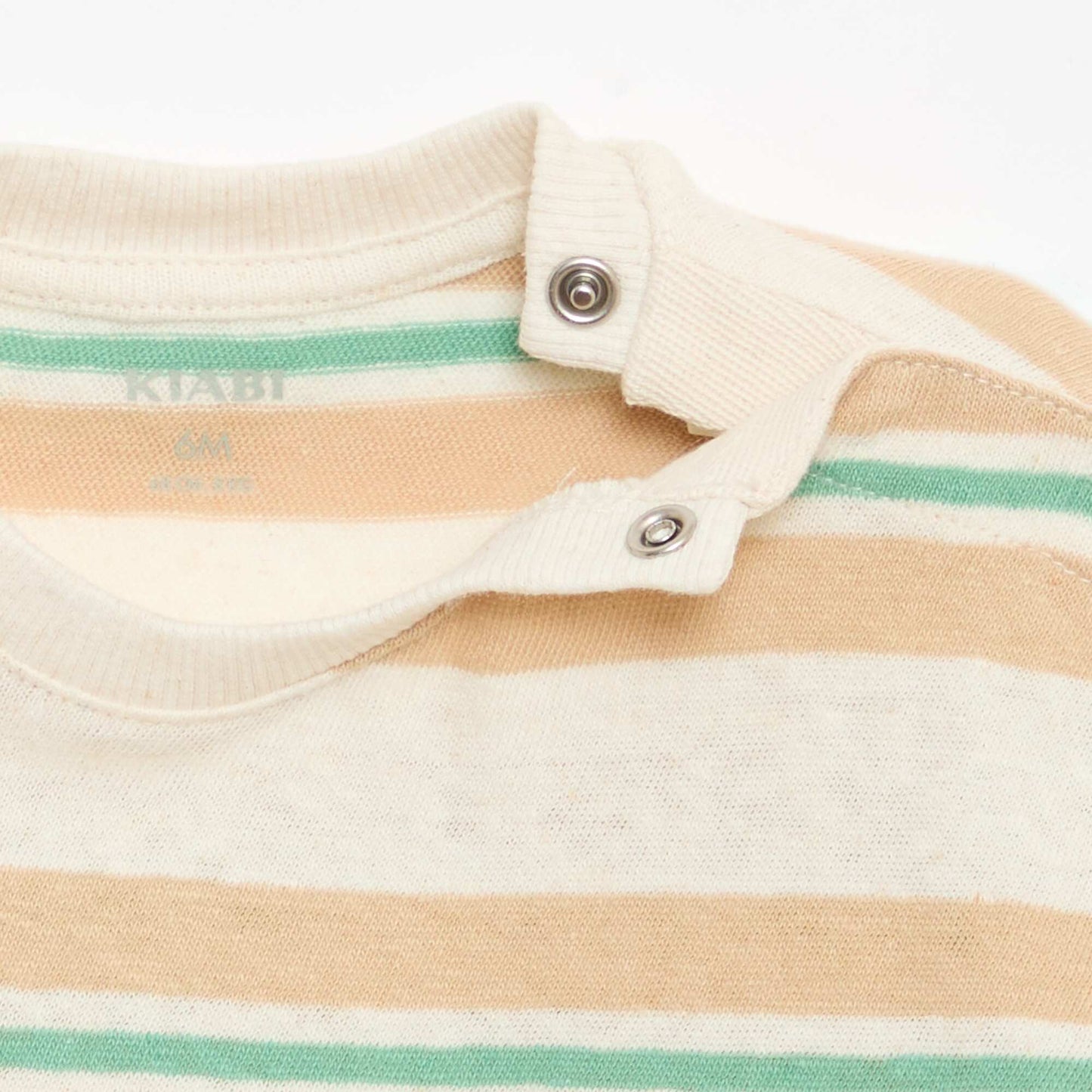 ზოლიანი ბამბის და ტილო ჯერსის მაისური კრემისფერი