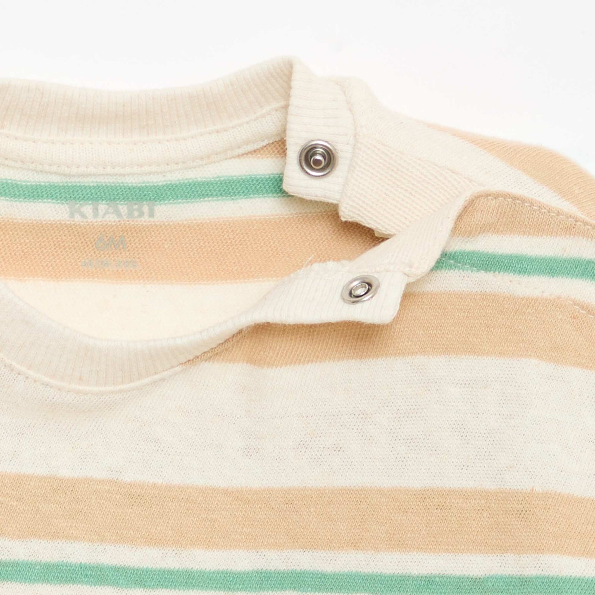 ზოლიანი ბამბის და ტილო ჯერსის მაისური კრემისფერი