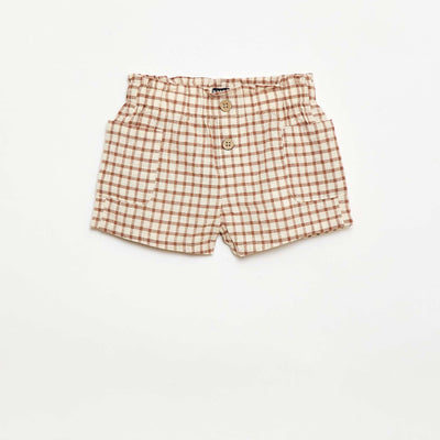 შემოწმებულია ბამბის და ტილო შორტი ყავისფერი