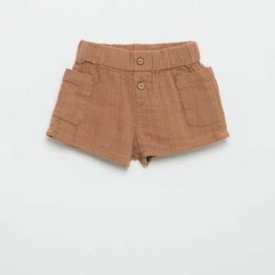 Cotton Shorts with 2 Patch Pockets BROWN