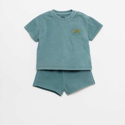 2-ნაწილიანი ნაქარგი მაისური და შორტი კომპლექტი ლურჯი