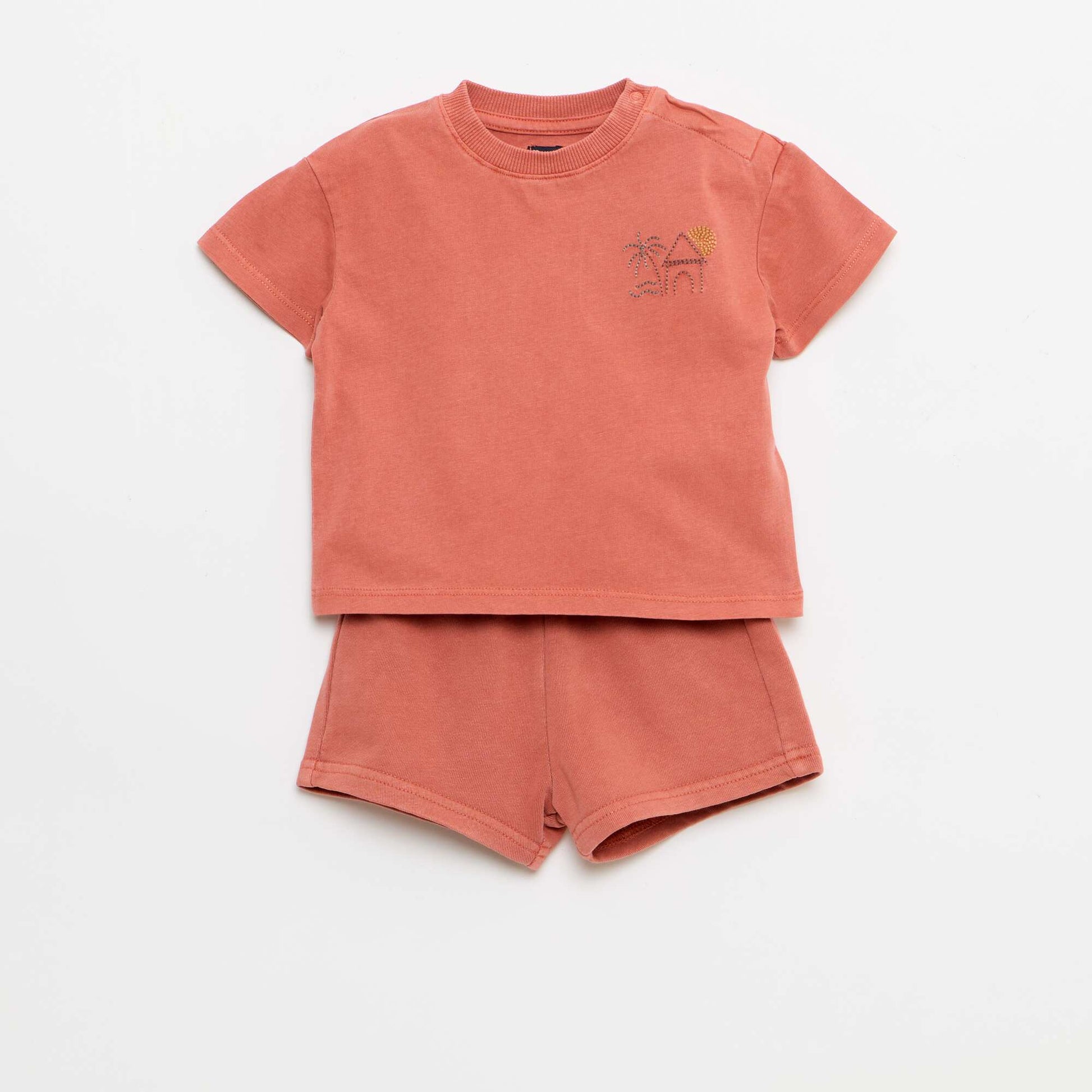 2-ნაწილიანი ნაქარგი მაისური და შორტი კომპლექტი წითელი