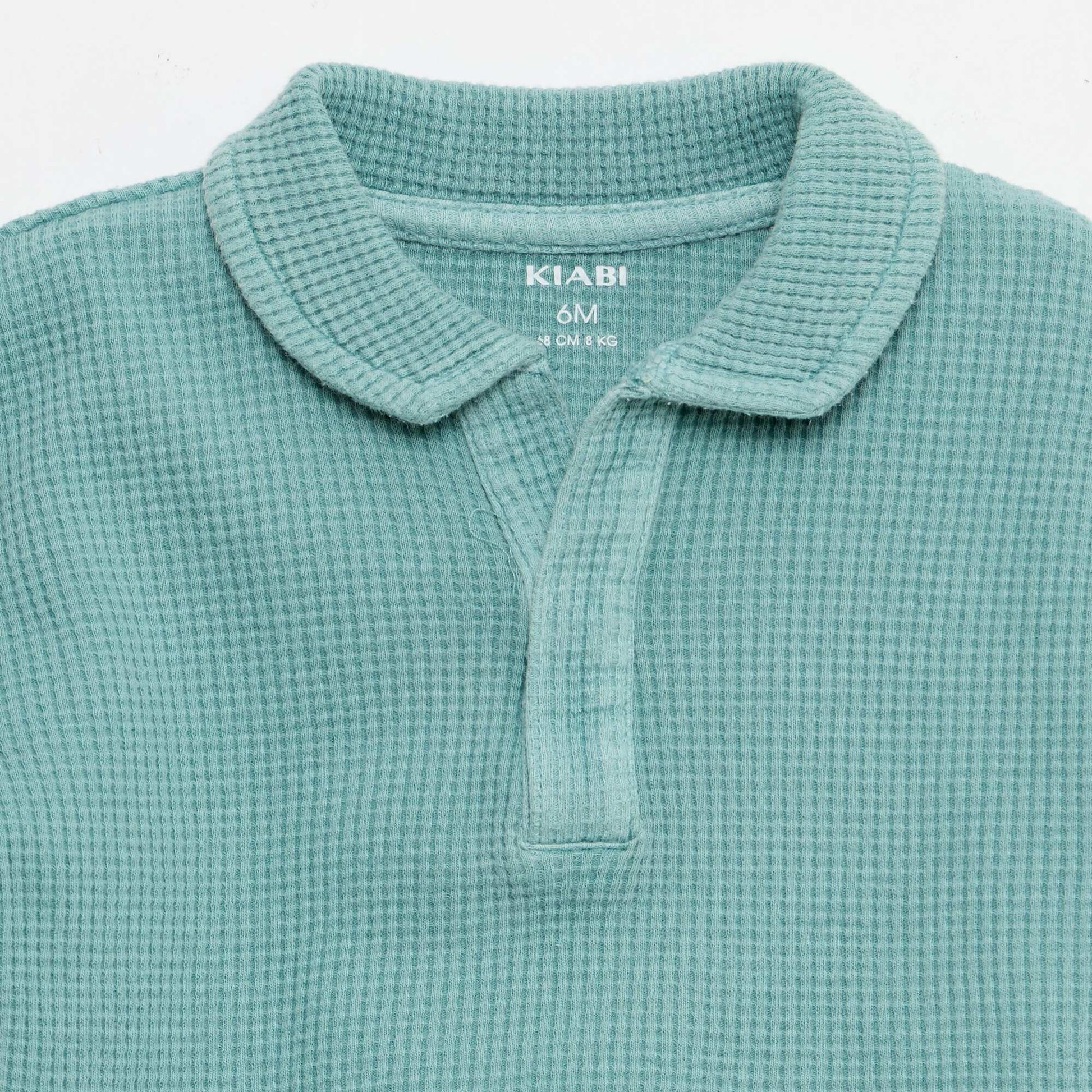 2-ნაწილიანი ვაფლის ნაქსოვი პოლო და შორტი კომპლექტი ლურჯი