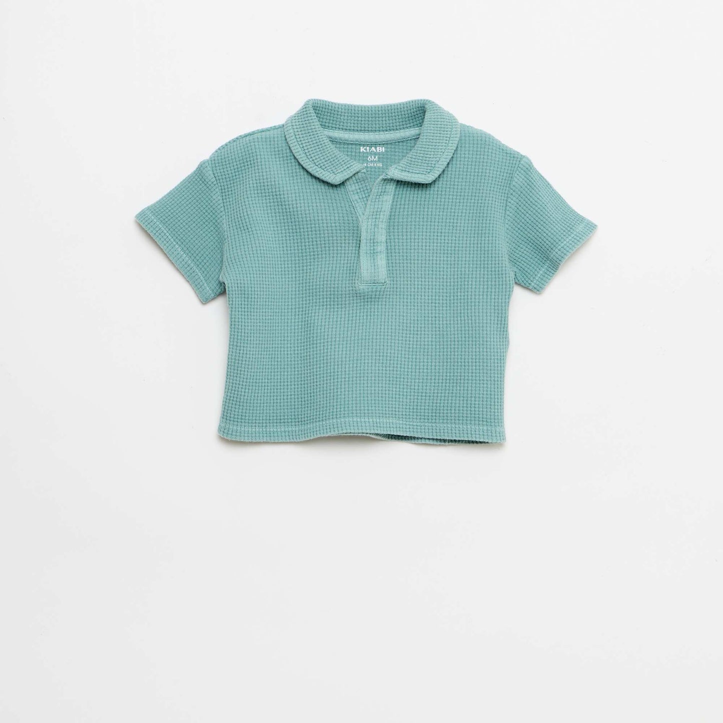 2-ნაწილიანი ვაფლის ნაქსოვი პოლო და შორტი კომპლექტი ლურჯი